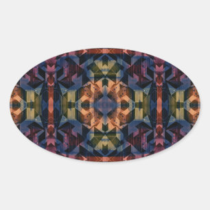 Pegatina Ovalada Patrón geométrico multicolor con flor marrón