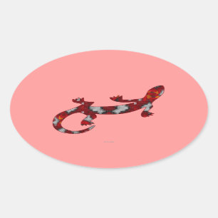 Pegatina Ovalada Patrón Mosaico Rojo Gecko Lizard Arte Reptil