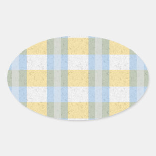 Pegatina Ovalada Patrón pastel azul y amarillo