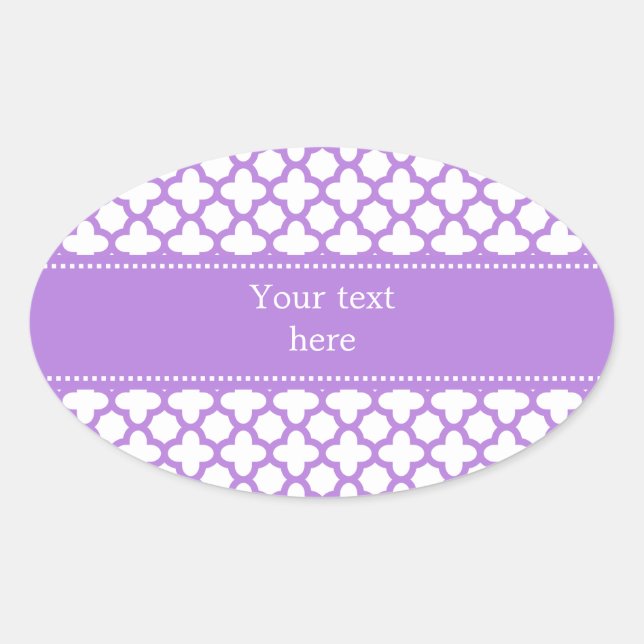 Pegatina Ovalada Patrón Quatrefoil de Lavender (Anverso)
