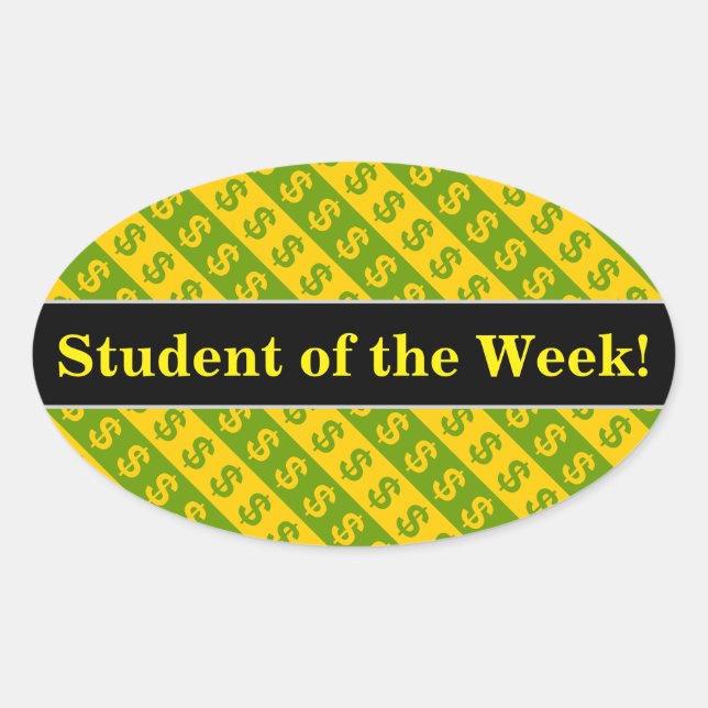 Pegatina Ovalada Patrón rayado de Rótulos de dólares verdes y amari (Anverso)