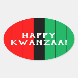 Pegatina Ovalada Patrón rayado Kwanzaa Red Black Green Kinara