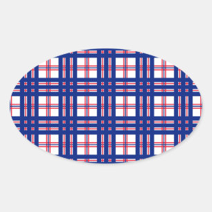 Pegatina Ovalada Patrón revestido rojo azul blanco