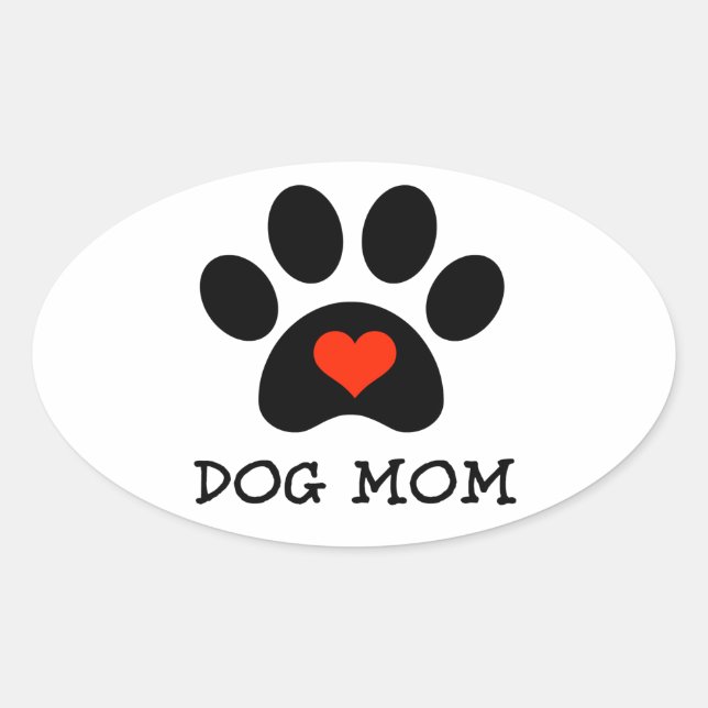 Pegatina Ovalada Pawprint Dog Mom (Anverso)