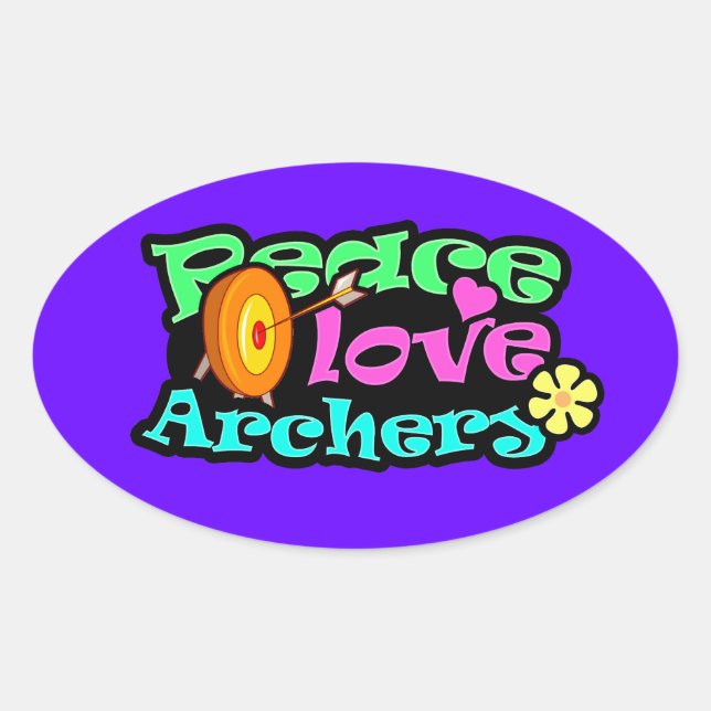 Pegatina Ovalada Paz, amor, tiro con arco (Anverso)