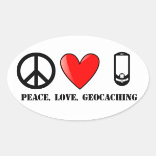 Pegatina Ovalada Paz, amor y geocalización
