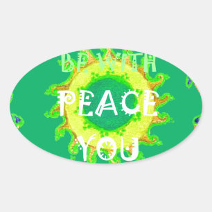 Pegatina Ovalada Paz sea contigo: Verde Inspirador y Amarillo
