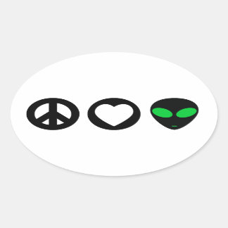 Pegatina Ovalada Peace Love Alien