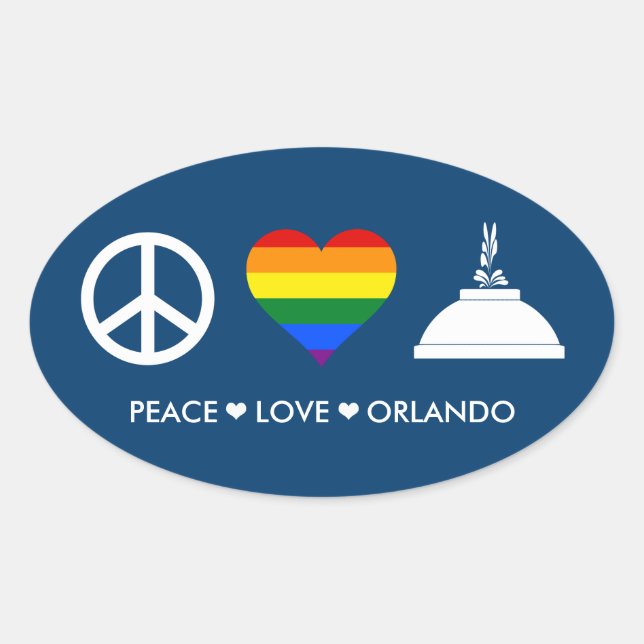 PEGATINA OVALADA PEACE LOVE ORLANDO (Anverso)
