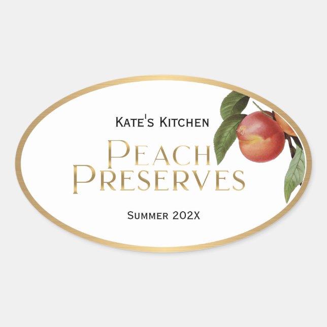 Pegatina Ovalada Peach Preserve Jelly Label Vintage (Anverso)