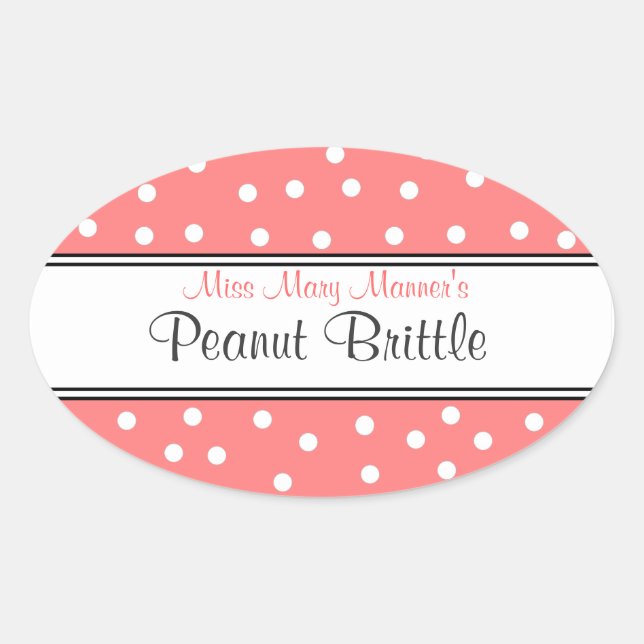 Pegatina Ovalada Peach & White Dots-Logotipo comercial-Sweets (Anverso)