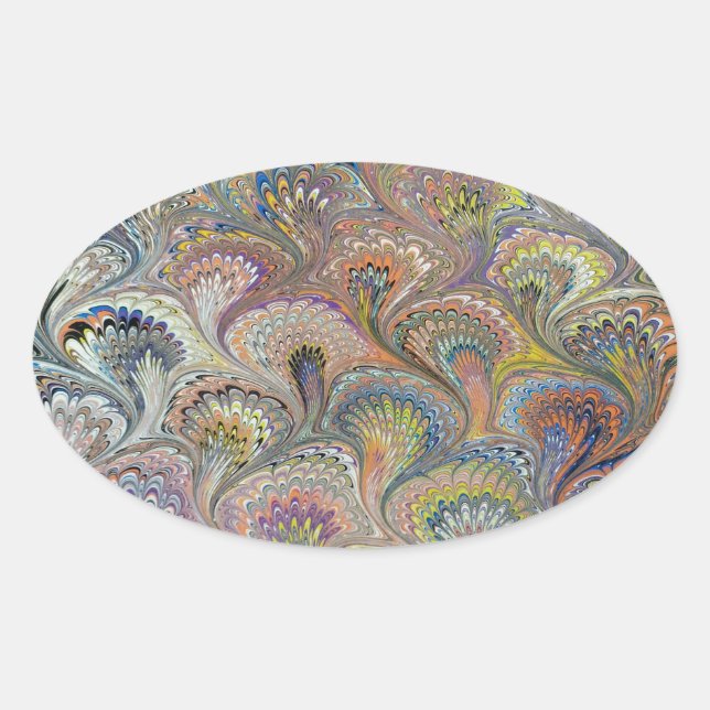 Pegatina Ovalada Peacock Bouquet (Anverso)