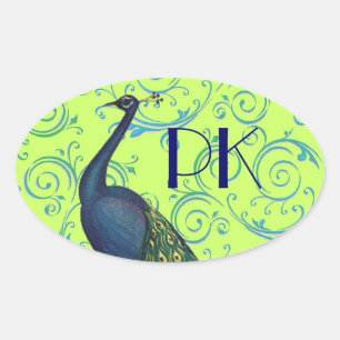 Pegatina Ovalada Peacock vintage