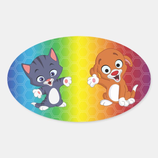 Pegatina Ovalada Pegatinas arcoiris gatitos y pimienta. Redondeo cl (Anverso)