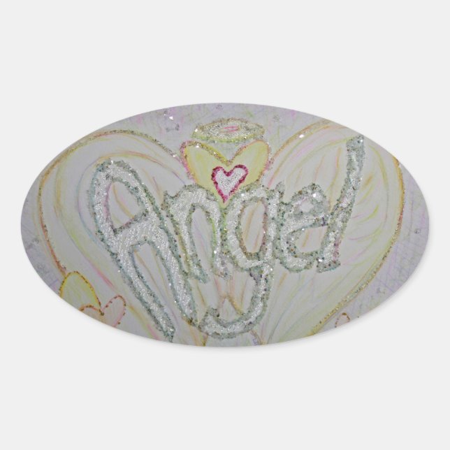 Pegatina Ovalada Pegatinas de Angel Inspirador Word Art Decal (Anverso)