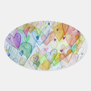 Pegatina Ovalada Pegatinas de arte de Community Hearts Love Labels