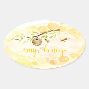 Pegatina Ovalada Pegatinas de Bee Apiary Honey Jar