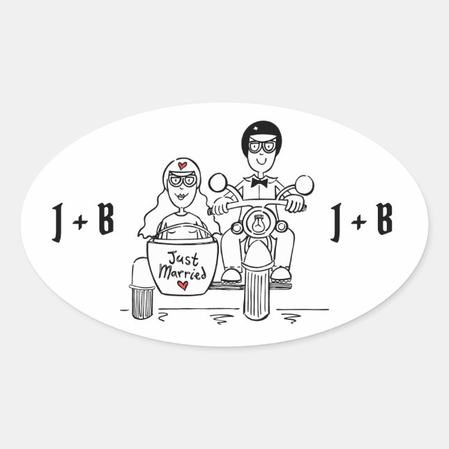 Pegatina Ovalada Pegatinas de bodas de motocicletas para motociclis (Anverso)