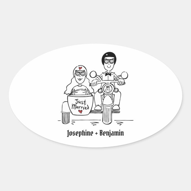 Pegatina Ovalada Pegatinas de bodas de motocicletas para motociclis (Anverso)