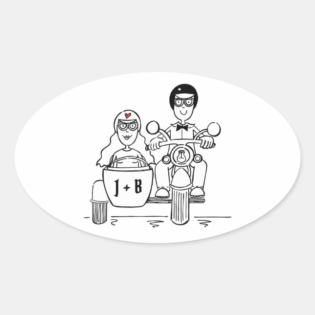 Pegatina Ovalada Pegatinas de bodas de motocicletas para motociclis (Anverso)
