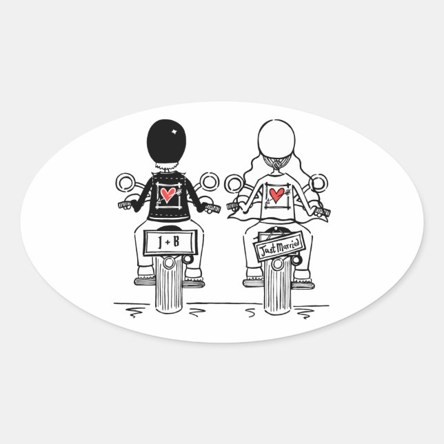 Pegatina Ovalada Pegatinas de bodas de motocicletas para motociclis (Anverso)