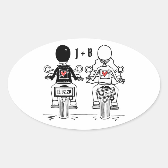 Pegatina Ovalada Pegatinas de bodas de motocicletas para motociclis (Anverso)