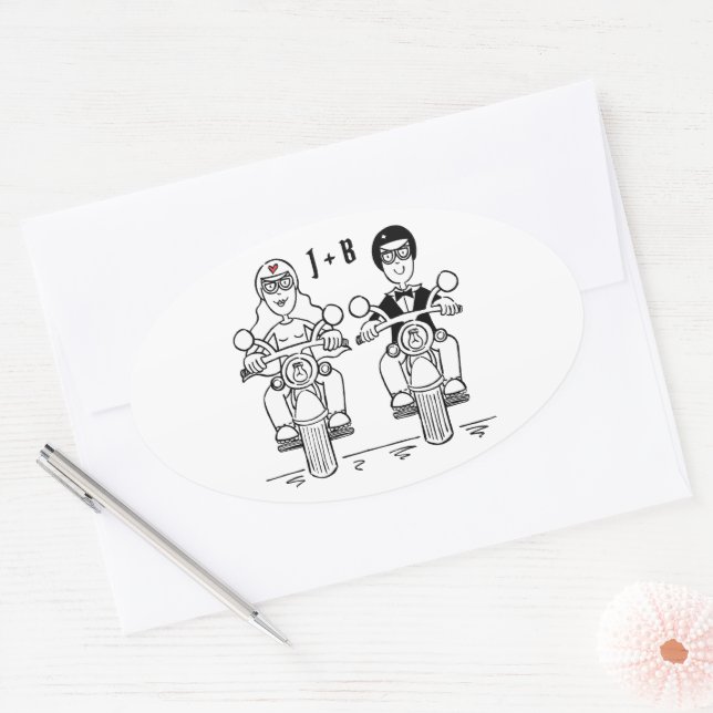 Pegatina Ovalada Pegatinas de bodas de motocicletas para motociclis (Sobre)