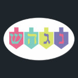 Pegatina Ovalada Pegatinas de Chanukah<br><div class="desc">Pegatinas Dreidel</div>