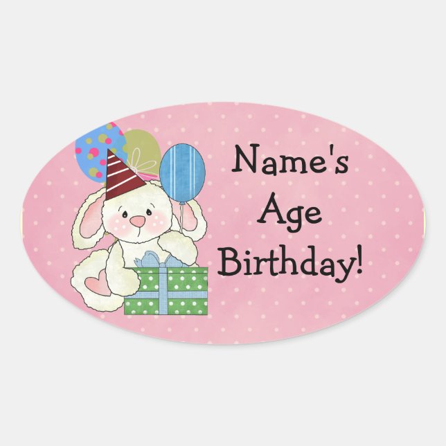 Pegatina Ovalada Pegatinas de cumpleaños de conejo lindo (Anverso)