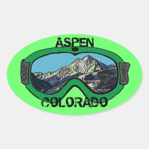 Pegatina Ovalada Pegatinas de gafas de nieve verde de Aspen Colorad
