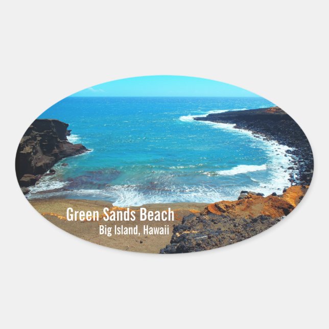 Pegatina Ovalada Pegatinas de Green Sands Beach Big Island Hawaii (Anverso)