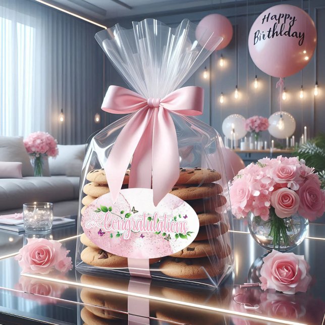 Pegatina Ovalada Pegatinas de la felicitación de Floral Pink (Subido por el creador)