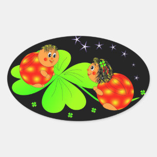 Pegatina Ovalada pegatinas de ladybugs y clovers