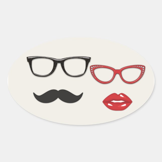 Pegatina Ovalada Pegatinas de Mustache de Photo Booth Props (Anverso)
