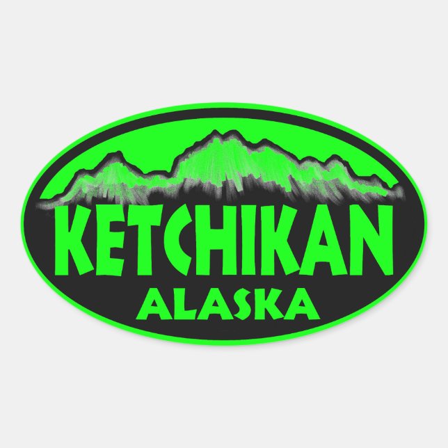 Pegatina Ovalada Pegatinas de óvulos verdes de Ketchikan Alaska (Anverso)
