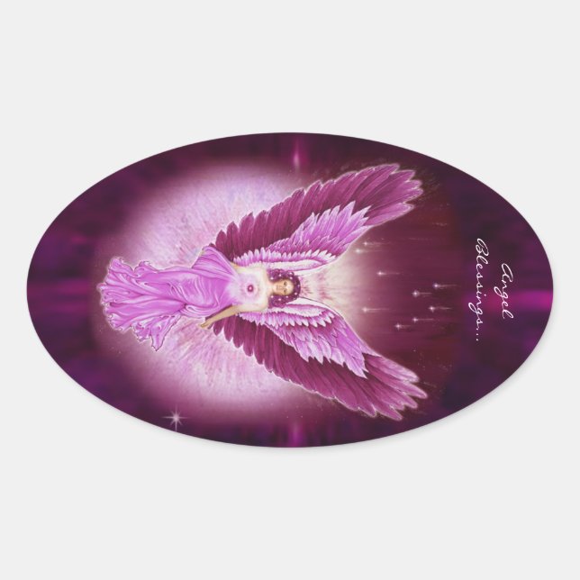Pegatina Ovalada Pegatinas de Pink Sapphire Angel Blesss (Anverso)