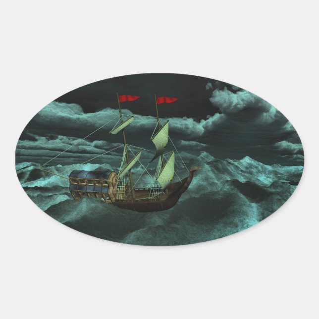 Pegatina Ovalada Pegatinas del mar salvaje y tormentoso (Anverso)