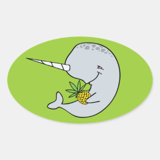 Pegatina Ovalada Pegatinas del Narwhal verde