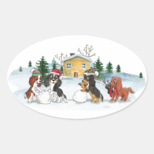 Pegatina Ovalada pegatinas del navidad Cavalier King Charles Spanie