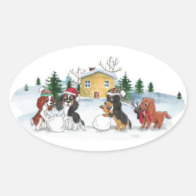 Pegatina Ovalada pegatinas del navidad Cavalier King Charles Spanie (Anverso)