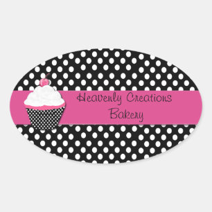 Pegatina Ovalada Pegatinas del Polka Dots and Cupcake Bakery Box
