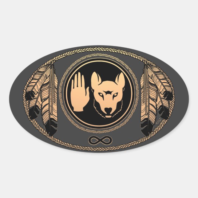 Pegatina Ovalada Pegatinas Lobo de Arte Nativo Pegatinas de la Rebe (Anverso)