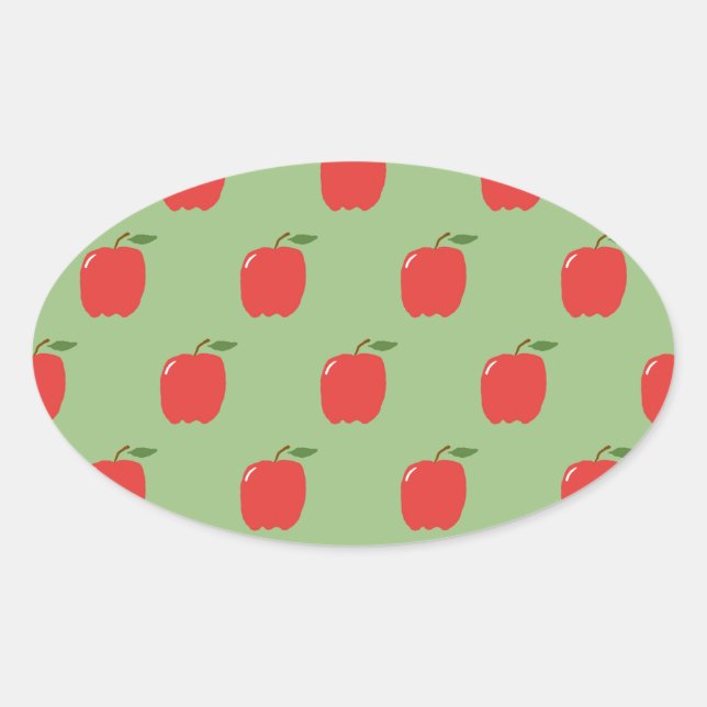 Pegatina Ovalada Pegatinas Oval de manzanas (Sage Green & Red) (Anverso)