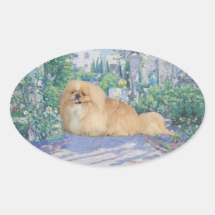 Pegatina Ovalada Pekingeses en Lavender
