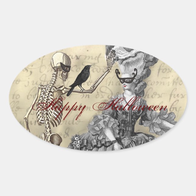 Pegatina Ovalada Pelota de máscaras de Halloween (Anverso)