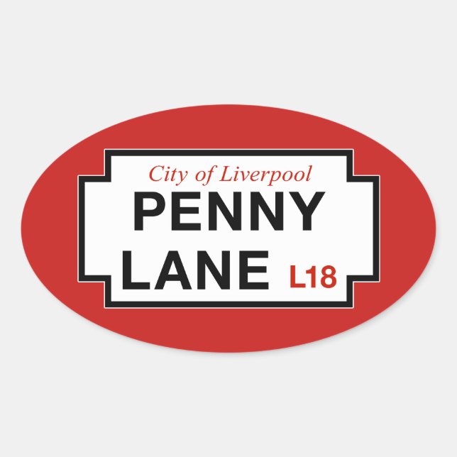 Pegatina Ovalada Penny Lane, Rótulo de la calle, Liverpool, Reino U (Anverso)