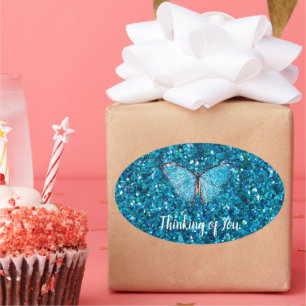 Pegatina Ovalada Pensando en ti, azul brillante,