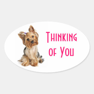 Pegatina Ovalada Pensando en Ti Stickers de Perro Yorkshire Terrier