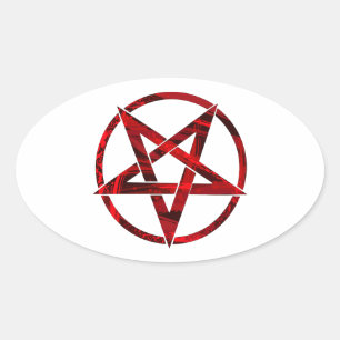 Pegatina Ovalada Pentagram del diablo Rojo