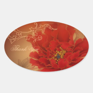 Pegatina Ovalada Peony Happiness Chinese boda gracias